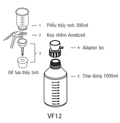bộ lọc chân không thủy tinh 47mm VF12